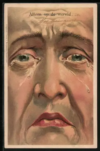 Lithographie Alleen op de wereld..., Weinendes Gesicht