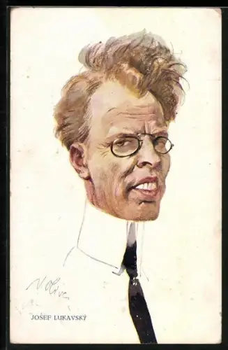 AK Karikatur Josef Lukavský mit Brille