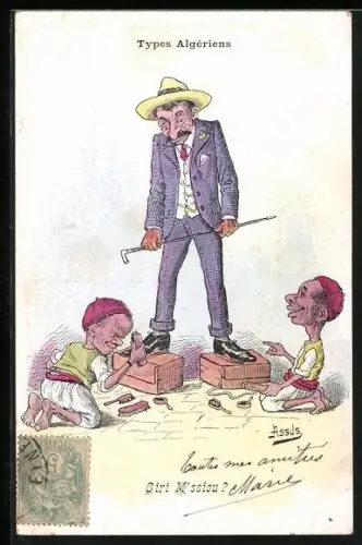 Künstler-AK sign. Assus: Types Algériens, Algerische Schuhputzer