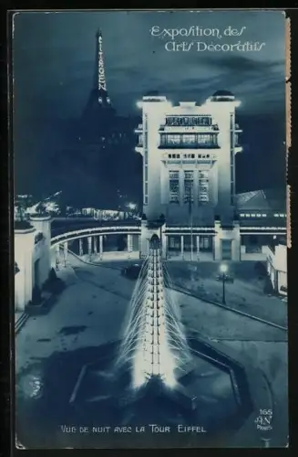 AK Paris, Exposition des Arts Décoratifs 1925, Vue de Nuit avec la Tour Eiffel