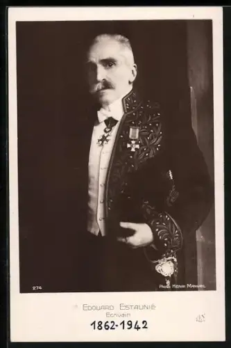 AK Edouard Estauinié, Ecrivain, Schriftsteller