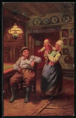Künstler-AK Johan Georg Gerstenhauer: Familie in niederländischer Tracht in der Stube