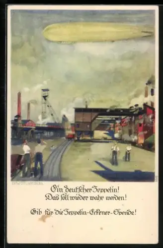 Künstler-AK Otto Amtsberg: Ein deutscher Zeppelin, Das soll wieder wahr werden, Zeppelin-Eckener-Spende