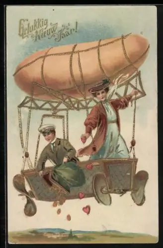AK Paar wirft Geld aus einem Zeppelin ab