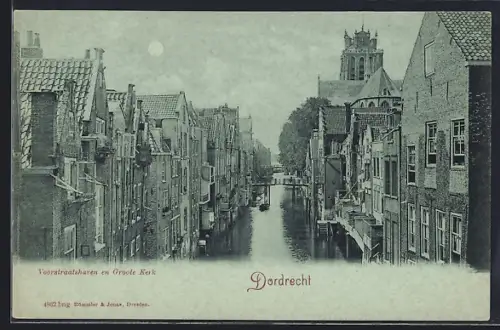 Mondschein-AK Dordrecht, Voorstraatshaven en Groote Kerk