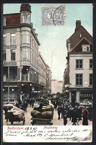 AK Rotterdam, Hoofdsteeg, Fuhrwerk, Geschäfte