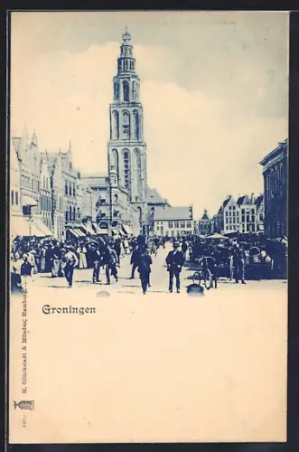 AK Groningen, Strassenpartie mit Passanten