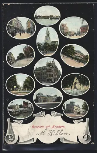 AK Arnhem, Kirche, Strassenpartie, Uferpartie