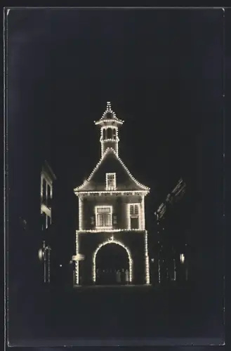 Foto-AK Gorinchem, Tor bei Nacht