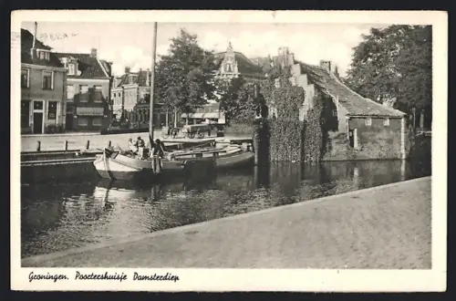 AK Groningen, Poortershuisje Damsterdiep, mit Segelboot