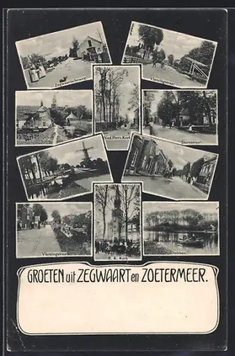 AK Zegwaart en Zoetermeer, Ned. Herv. Kerk, Dorpstraat, Dobben, Vlamingstraat, R. K. Kerk