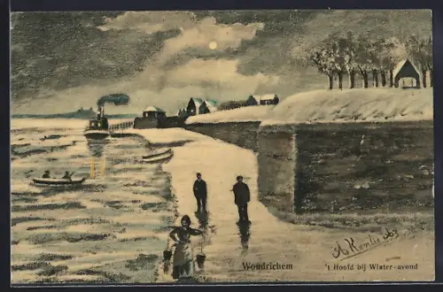 AK Woudrichem, `t Hoofd bij Winter, avond