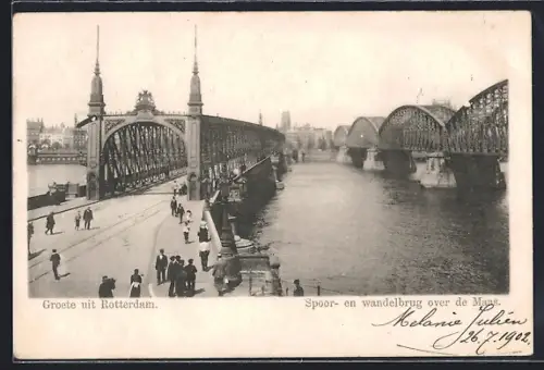 AK Rotterdam, Spoor- en wandelbrug over de Maas