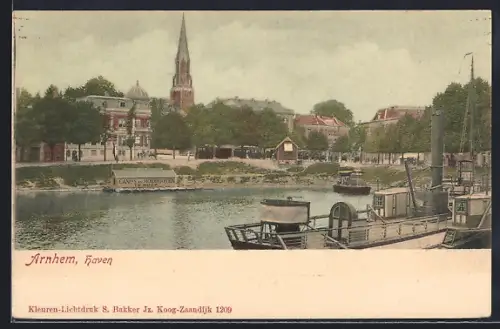 AK Arnhem, Haven, Dampfer im Hafen um 1900