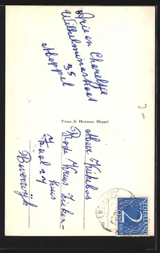 AK Meppel, Uferpartie mit Blick auf Toren, angelegtes Fischerboot