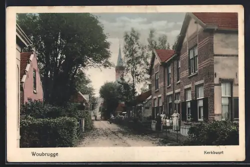 AK Woubrugge, Kerkbuurt, Strassenpartie mit Kirchblick