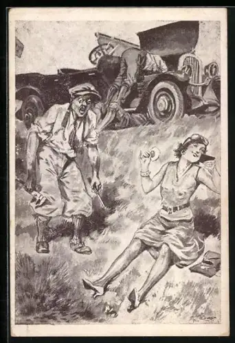 Künstler-AK Les incidents de a Route, La Panne