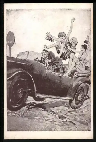 Künstler-AK sign.: G. Conrad, Les incidents de a Route, Le Cassis