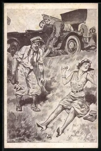 Künstler-AK Les incidents de a Route, La Panne
