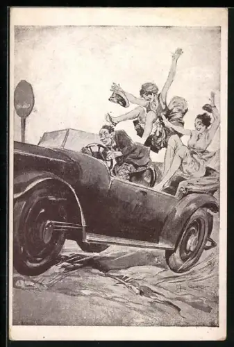 Künstler-AK sign.: G. Conrad, Les incidents de a Route, Le Cassis