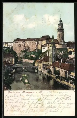 AK Krumau / Cesky Krumlov, Teilansicht an der Moldau