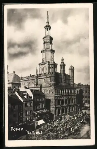 AK Posen / Poznan, Markttag am Rathaus