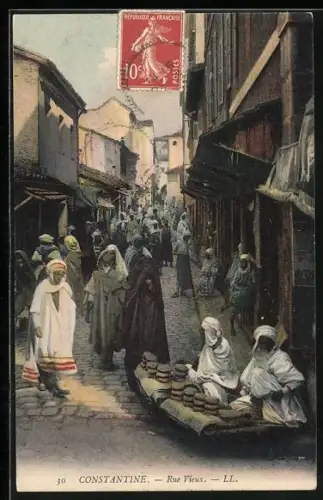 AK Constantine, Rue Vieux mit Fladenbrot-Verkäufern