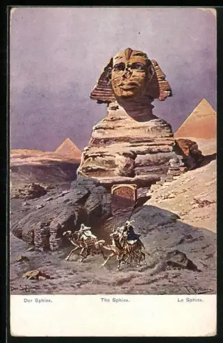 Künstler-AK F.Perlberg: Sphinx, Kamele vor der Sphinx
