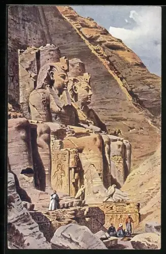 Künstler-AK Friedrich Perlberg: Abou Simbel / Aboo Simbel, Les Colosses de Ramses