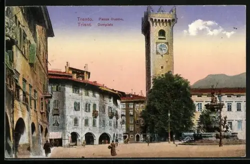 AK Trento / Trient, Piazza Duomo, Abendstimmung am Domplatz