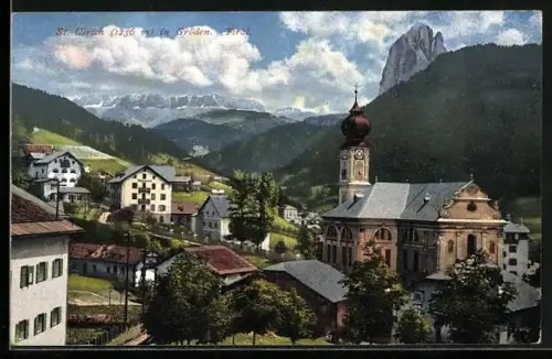 AK St. Ulrich in Gröden, Teilansicht über die Dächer