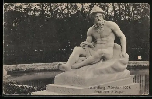 AK München, Ausstellung 1908, Flussgott von Erwin Kurz