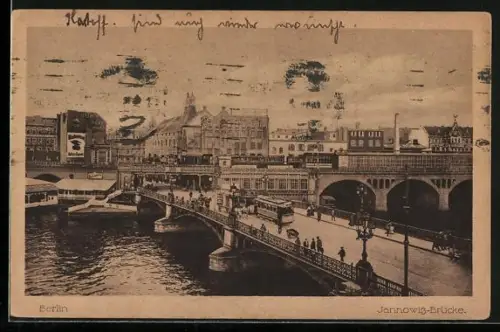 AK Berlin, Blick auf die Jannowitz-Brücke, Strassenbahn