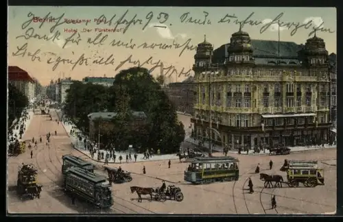 AK Berlin-Tiergarten, Hotel Fürstenhof am Potsdamer Platz, Strassenbahn