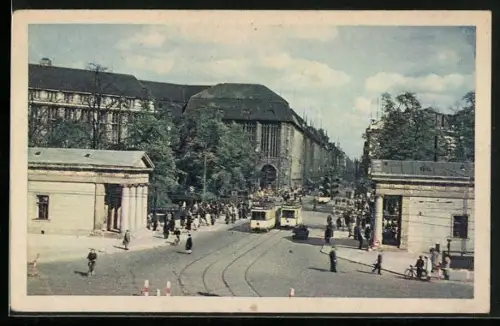 AK Berlin, Leipziger Platz mit Leipziger Strasse, Strassenbahn
