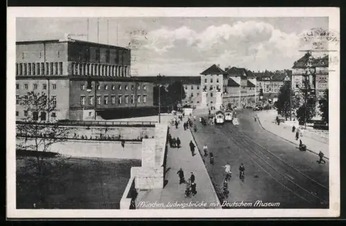AK München, Ludwigsbrücke mit Deutschem Museum