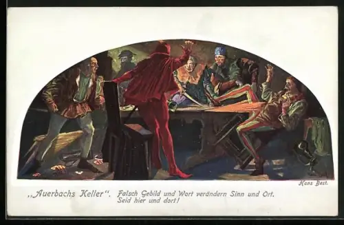 Künstler-AK Hans Best: Auerbachs Keller, Szene aus Goethes Faust