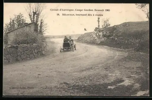 AK Auvergne, Circuit d`Auvergne, Coupe Gordon Bennett 1905, Nebouzat, tournant des 4 routes, Autorennen