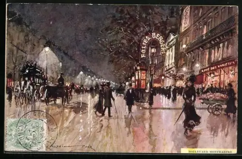 Künstler-AK Paris, Nachtleben am Boulevard Montmartre