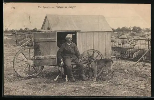 AK En Beauce, Cabane du Berger, Schäfer mit Hunden