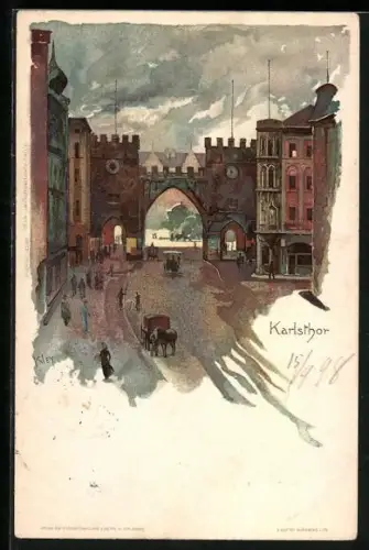 Künstler-AK Heinrich Kley: Karlstor mit Pferdewägen
