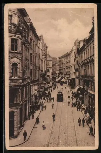 AK Brünn, Masarykstrasse mit Strassenbahn