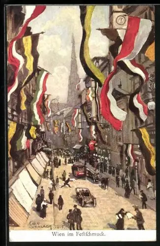 Künstler-AK Wien, Kärntnerstrasse im Festschmuck
