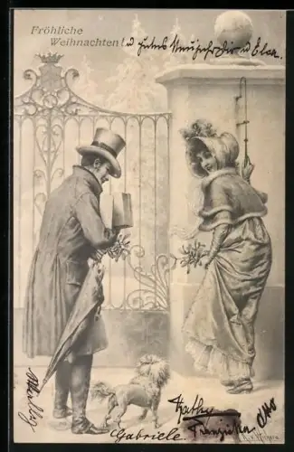 Künstler-AK Wichera: Junges Paar mit kleinem Hund