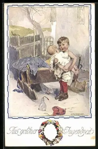 Künstler-AK Brüder Kohn (B.K.W.I) Nr. 615-5: Junge kümmert sich um sein Geschwisterkind