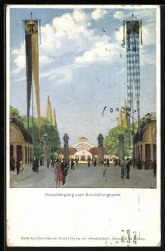 Künstler-AK München, Haupteingang zum Ausstellungspark