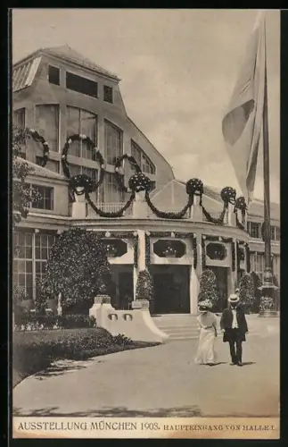 AK München, Ausstellung 1908, Haupteingang von Halle I.