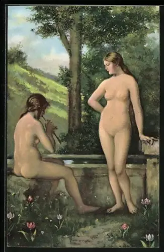 Künstler-AK Stengel & Co. Nr. 29049: Idylle, nackte Frauen am Brunnen