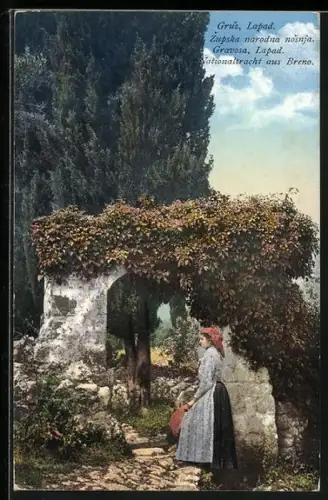 AK Photochromie NR: 10614, Gruz, Lapad, Zupska narodna nosnja Gravosa, Lapad, Nationaltracht aus Breno