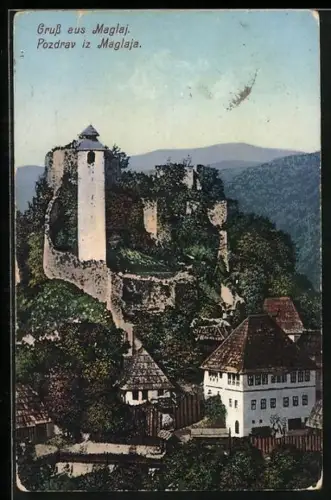 AK Maglaj, Teilansicht mit Ruine